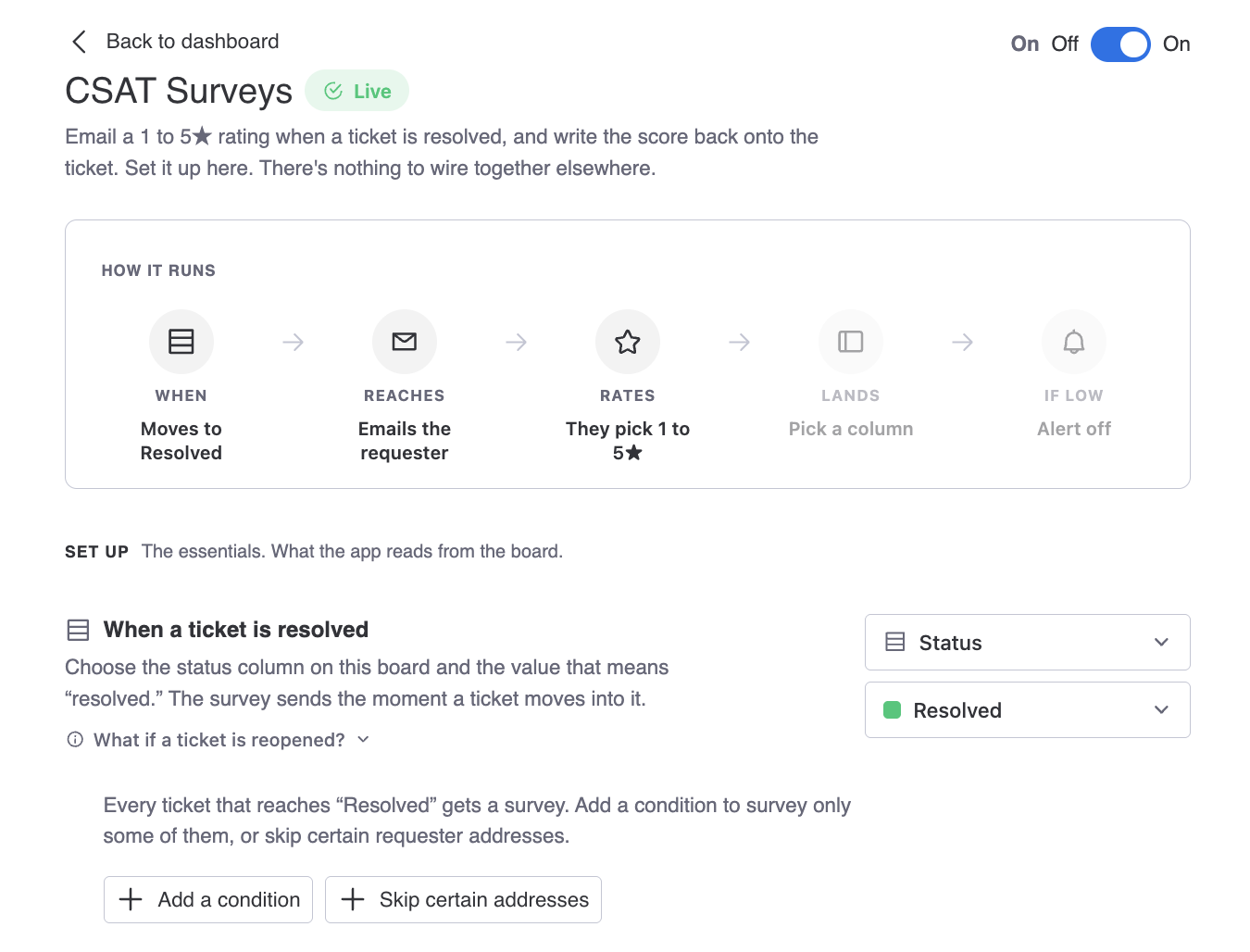 The status dropdown open with the trigger status being selected