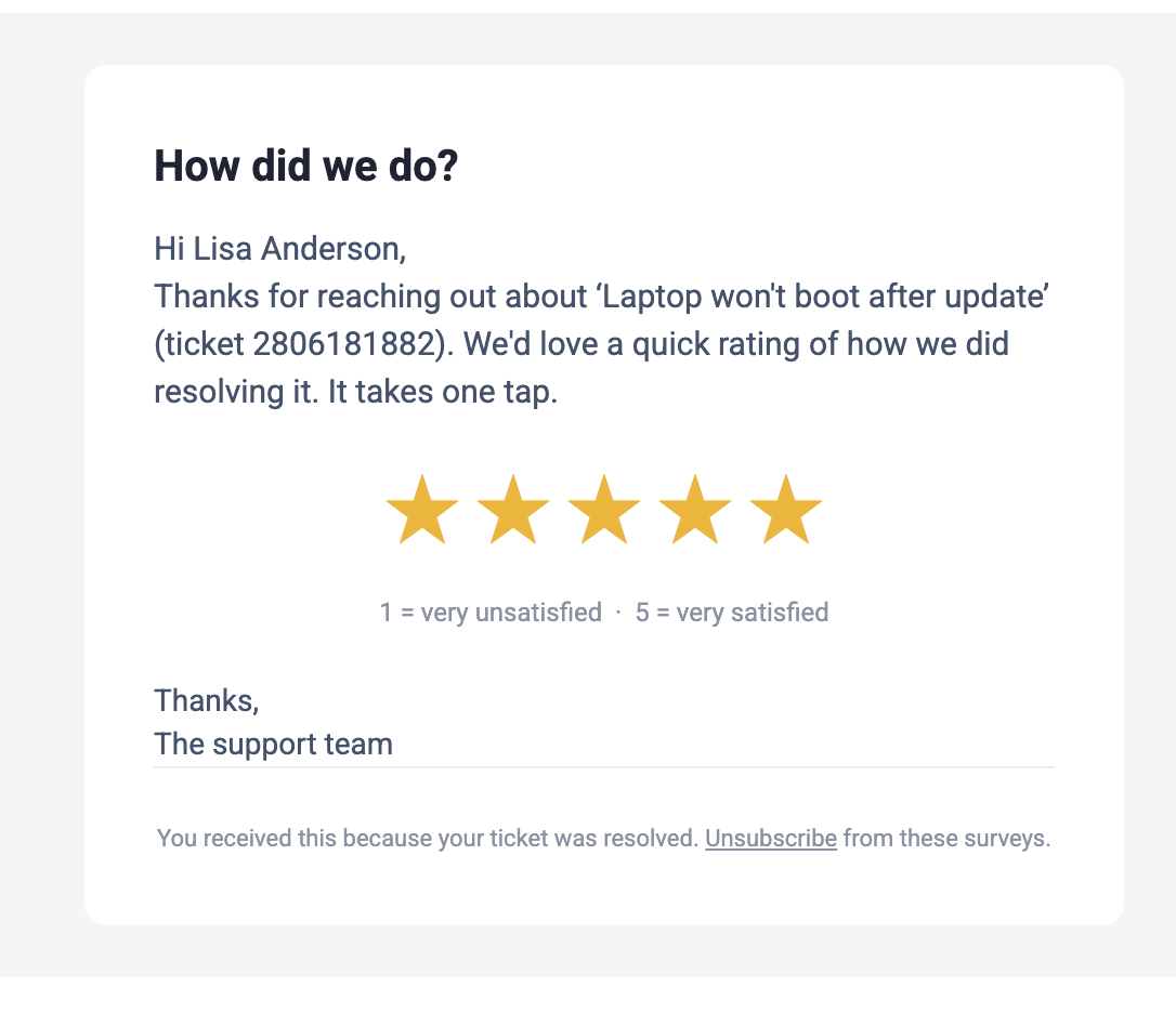The survey invitation email as it appears in a mail client