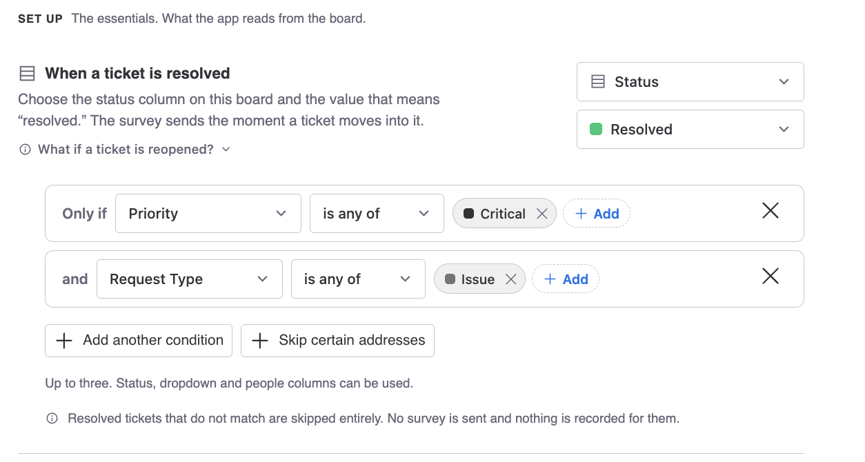 Two conditions limiting the survey to critical priority issues